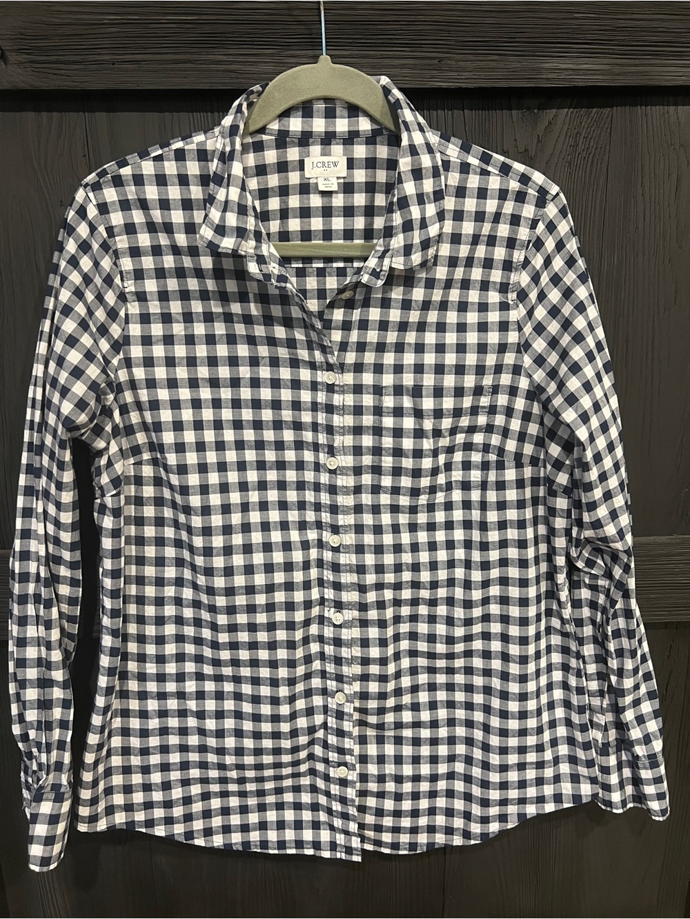 J. Crew, navy and white gingham checked  button-down shirt